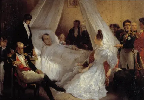  ??  ?? 5 mai 1821 – Napoléon Ier, sur son lit de mort (1828), de Charles Steuben ; musée napoléonie­n de l’île d’Aix.