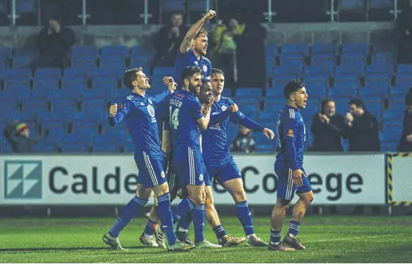  ?? ?? Halifax Town go into Saturday’s semi-final on the back of a important 2-0 win over Aldershot on Tuesday. Pic: Marcus Branston