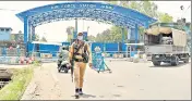  ??  ?? A security personnel outside Jammu Air Force Station after the drone blasts, in Jammu.