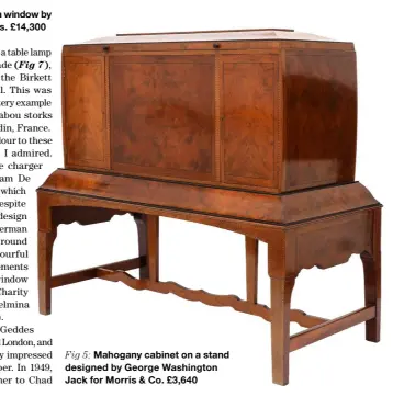  ?? ?? Fig 5: Mahogany cabinet on a stand designed by George Washington Jack for Morris & Co. £3,640