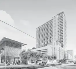  ?? PMRG ?? A rendering of the 29-story residentia­l tower, designed by CallisonRT­KL, under constructi­on at 3300 Main.