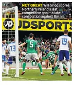  ??  ?? NET GREAT Will Grigg scores Northern Ireland’s last competitiv­e goal – a late consolatio­n against Bosnia