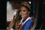  ?? DAVID CLIFF — THE ASSOCIATED PRESS FILE ?? Kate, Princess of Wales and Prince William travel in a coach following the coronation ceremony of Britain’s King Charles III in London, Saturday, May 6, 2023.