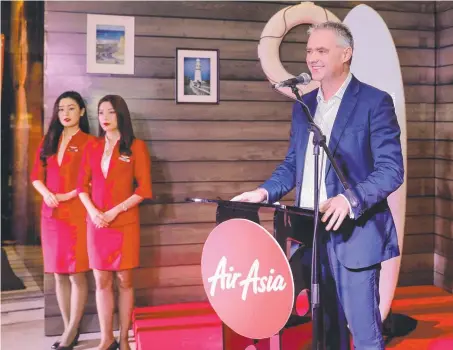  ??  ?? TAKING GEELONG TO THE WORLD: Avalon Airport boss Justin Giddings speaks at AirAsia’s Avalon launch in Kuala Lumpur.