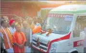  ?? HT PHOTO ?? Chief minister Yogi Adityanath at the launch of 150 advanced life support ambulances in Lucknow on Thursday.