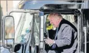  ?? AP ?? President Donald Trump pretends to drive an 18wheeler during a meet with truckers and CEOS at the White House on Thursday.