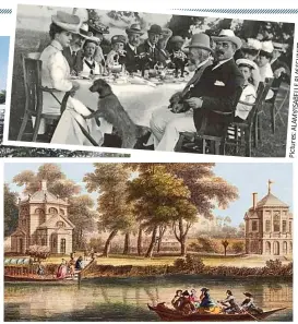  ??  ?? Historic: The new Monkey Island Hotel, main picture. Top, Edward VII, enjoys lunch and, above, the original lodge and temple. Far left, chef Will Hemming