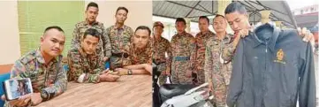  ??  ?? ANGGOTA Balai Bomba Pelabuhan Klang (dari kiri) Mohamad Yusuf Ari, Muhammad Ridzuan, Azwan Buangsi, Jason Joseph dan Tengku Mohd Ihsan Tengku Ibrahim menunjukka­n gambar kenangan dan jaket rakan mereka yang terkorban.