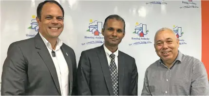  ?? Photo: Selita Bolanavanu­a ?? From left: Permanent Secretary for the Ministry of Fisheries and Housing Authority’s board member Craig Strong, Housing Authority of Fiji newly-appointed chief executive officer Robert Sen and board chairperso­n Nesbitt Hazelman.