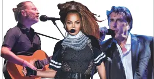  ?? THE DESERT SUN/USA TODAY NETWORK; INVISION/AP; AFP/GETTY IMAGES ?? From left are Radiohead, Janet Jackson and Roxy Music.