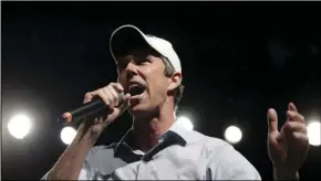  ?? Associated Press files ?? IN THE SPOTLIGHT — Rep. Beto O’Rourke, D-El Paso, the 2018 Democratic candidate for U.S. Senate in Texas, speaks during a November campaign rally in El Paso, Texas.
