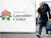 ??  ?? England spinner Jack Leach leaves Old Trafford following the cancellati­on of the fifth Test