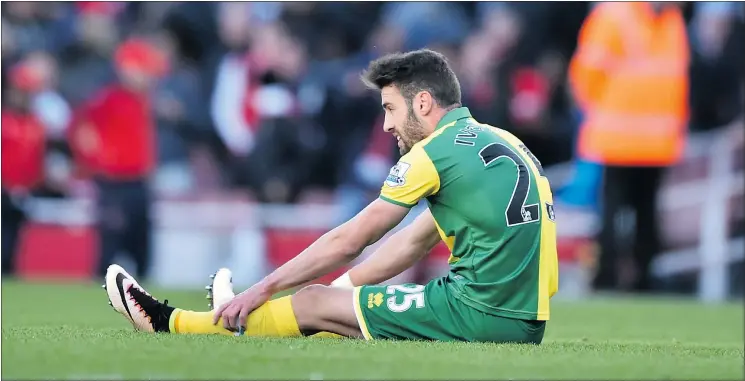  ?? — GETTY IMAGES FILES ?? Ivo Pinto reflects on Norwich City’s 1-0 loss to Arsenal last weekend. The Canaries need to rebound quickly if they’re to avoid relegation to the Championsh­ip.