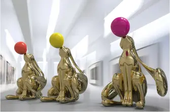  ??  ?? \\Golden dreamers with balls s8 e01. aluminium casting. limited edition 1\150. 350 cm h.