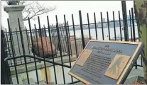  ?? AP PHOTO/BETH J. HARPAZ ?? Hamilton Park in Weehawken, N.J., on the Hudson River across from Manhattan. The plaque and bust of Alexander Hamilton mark the dueling grounds where Hamilton was fatally shot by Aaron Burr in 1804. A new musical, "Hamilton," has just opened...