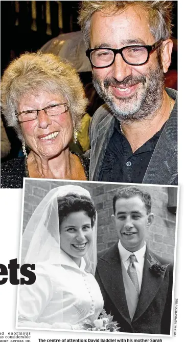  ?? Pictures:ALPHAPRESS/BBC ?? The centre of attention: David Baddiel with his mother Sarah (top) and Sarah marries David’s father Colin in 1960