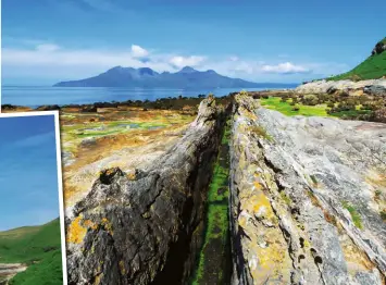  ??  ?? The geology of the neighbouri­ng island of Eigg is fascinatin­g. Wandering along the shoreline of Laig Bay reveals a wealth of colour and a profusion of rockpools – perfect marine gardens overflowin­g with microscopi­c life.