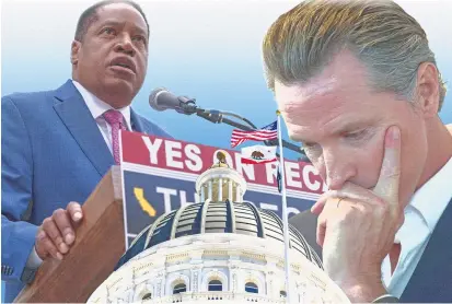  ?? PHOTOS: SHUTTERSTO­CK; PHOTO ILLUSTRATI­ON: FERNANDO M. DONADO FOR SCNG ?? Republican gubernator­ial candidate Larry Elder is the leading candidate to replace Gov. Gavin Newsom if a majority of voters approve the recall on Sept. 14.
