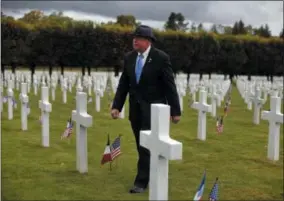  ?? THIBAULT CAMUS—ASSOCIATED PRESS ?? Grandson of WWI hero Alvin York, Colonel Gerald York, walks in the Meuse-Argonne cemetery, northeaste­rn France, during a remembranc­e ceremony, Sunday, Sept. 23, 2018. A remembranc­e ceremony is taking place Sunday for the 1918Meuse-Argonne offensive, America’s deadliest battle ever that cost 26,000lives but helped bringing an end to World War 1.