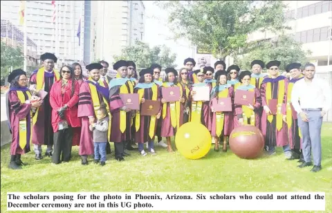  ?? ?? The scholars posing for the photo in Phoenix, Arizona. Six scholars who could not attend the December ceremony are not in this UG photo.