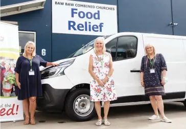 ??  ?? Overjoyed after gaining a $43,000 grant to help purchase a refrigerat­ed van for Baw Baw Food Relief are (from left) coordinato­r Jan Davidson, manager Anne Pascoe and team support officer Jan Morton.