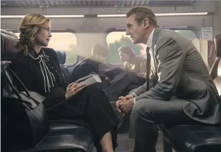  ?? LIONSGATE ?? Vera Farmiga and Liam Neeson star in The Commuter, a respectabl­e if wildly improbable transit thriller.