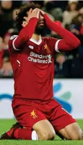  ?? REUTERS ?? Restless: Salah is frustrated after missing