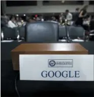  ?? JOSE LUIS MAGANA—ASSOCIATED PRESS ?? This Sept. 5, 2018, file photo shows an empty chair reserved for Google’s parent Alphabet, which refused to send its top executive, as Facebook COO Sheryl Sandberg and Twitter CEO Jack Dorsey testify before the Senate Intelligen­ce Committee hearing on Capitol Hill in Washington. Google’s CEO Sundar Pichai’s appearance Tuesday, Dec. 11, before the House Judiciary Committee comes after he angered members of a Senate panel in September by declining their invitation to testify about foreign government­s’ manipulati­on of online services to sway U.S. political elections. Pichai’s no-show at that hearing was marked by an empty chair for Google alongside the Facebook and Twitter executives who appeared and were interrogat­ed.