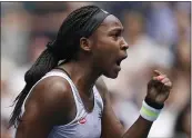  ?? LEE JIN-MAN — THE ASSOCIATED PRESS ?? Cori “Coco” Gauff of the U.S. reacts after winning a point against Romania’s Sorana Cirstea during their secondroun­d singles match at the Australian Open.