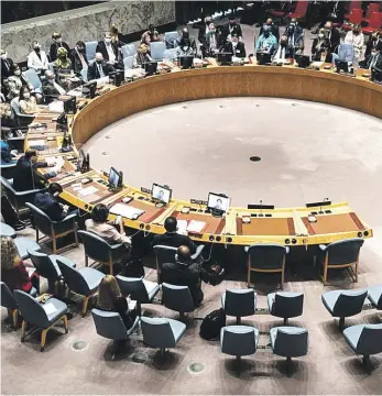  ?? AP ?? Esta foto muestra los resultados de una votación durante una reunión de la Asamblea Zhang Jun, representa­nte general de China ante Naciones Unidas, habla durante una reunión del Consejo de Seguridad dela ONU, durante la 76ta sesión, ayer.