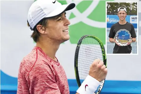  ??  ?? YES: Andrew Harris savours his victory in yesterday’s Toowoomba Internatio­nal men’s singles’ final. PHOTOS: NEV MADSEN