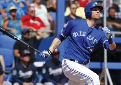  ?? KIM KLEMENT PHOTOS/USA TODAY SPORTS ?? A career .301 OBP could hamper Michael Saunders’ chances of claiming the top spot in the Blue Jays’ batting order despite his baserunnin­g skills.