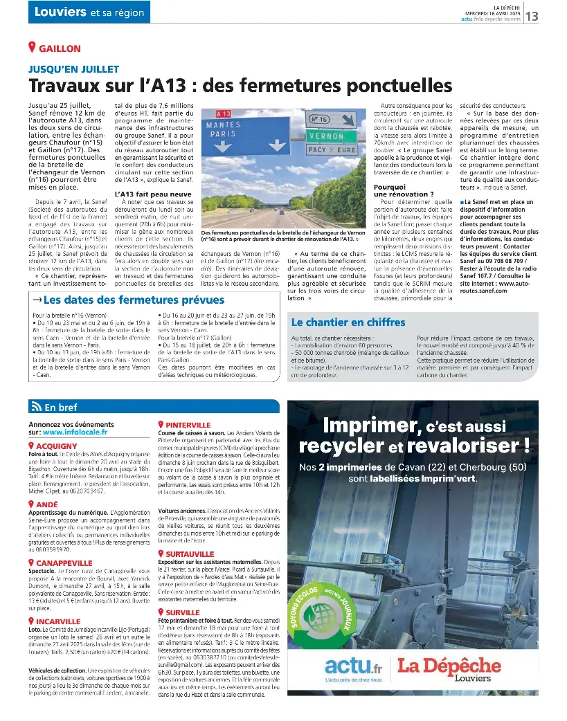 Travaux sur l’A13 : des fermetures ponctuelle­s - PressReader