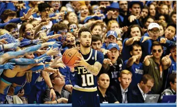  ?? STREETER LECKA / GETTY IMAGES ?? Yellow Jackets guard Jose Alvarado, looking to throw an inbounds pass against Duke last month, has gone 1 of 20 from the field, including 1 of 7 from 3-point range, in the past two games.