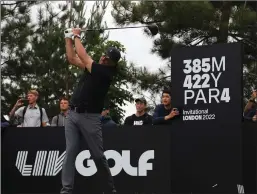  ?? Tribune News Service/getty Images ?? Phil Mickelson hits from the 12th tee during the opening round of the LIV Golf Invitation­al at The Centurion Club on Thursday in St. Albans, England.