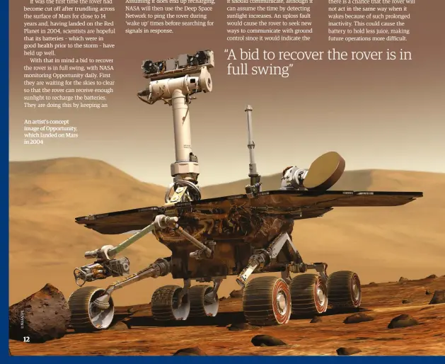  ?? ?? An artist's concept image of Opportunit­y, which landed on Mars in 2004