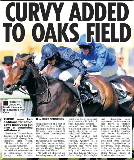  ??  ?? FAVOURITE: Curvy, left, heads the market for Saturday’s Irish Oaks