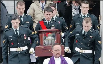  ?? — CP ?? Followed by mourners, pall bearers carry the urn of Sgt. Andrew Joseph Doiron at a funeral service in Ottawa on Saturday. He was killed by friendly fire in Iraq.