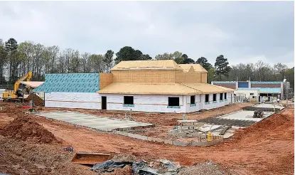  ?? ?? Texas Roadhouse, foreground, and Bubba's 33 are seen under constructi­on Thursday in Texarkana, Texas. The two restaurant­s are on a 5-acre site at Mall Drive and Summer Ridge. Bubba's 33 is set to open June 10, with Texas Roadhouse expected to follow on July 18. (Staff photo by Stevon Gamble)