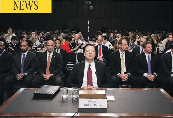  ?? CHIP SOMODEVILL­A / GETTY IMAGES ?? Former FBI director James Comey testifies before the Senate Intelligen­ce Committee Thursday, where he said President Trump demanded Comey’s loyalty in a private meeting.