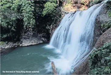  ??  ?? The first level of Thung Nang Khruan waterfall.