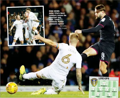  ?? PICTURES: Action Images ?? KING HENRI: Aston Villa’s Henri Lansbury scores the equaliser and, inset, Leeds celebrate Pontus Jansson’s opener