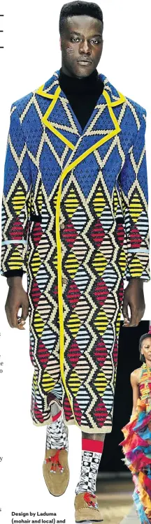  ?? Pictures: African Fashion Internatio­nal ?? Design by Laduma (mohair and local) and Marianne Fassler (handcraft), right.