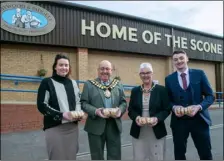  ?? ?? The Mayor and Mayoress of Barnsley, paid a visit to the largest scone factory in the world based in Carlton. Picture: Shaun Colborn PD092926