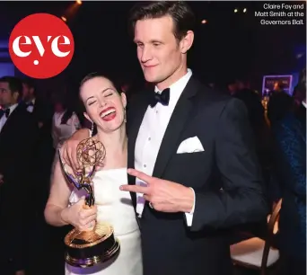  ??  ?? Claire Foy and Matt Smith at theGoverno­rs Ball.