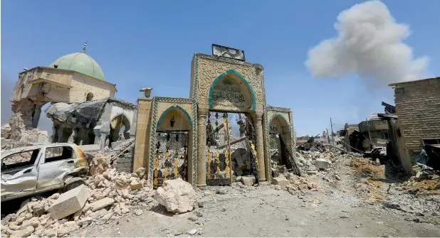  ?? —Reuters ?? The ruined Grand Al Nuri Mosque after it was retaken by Iraqi forces from Daesh at the Old City in Mosul. Founded in the 12th century, the mosque was considered the ‘ultimate in beauty and excellence’.