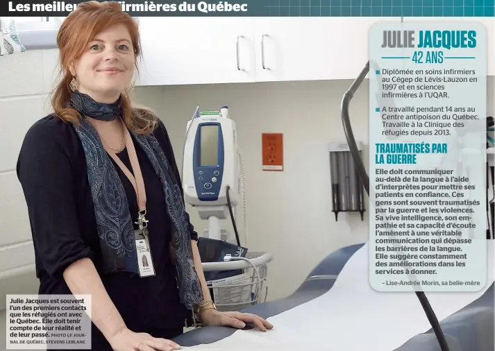  ??  ?? Julie Jacques est souvent l’un des premiers contacts que les réfugiés ont avec le Québec. Elle doit tenir compte de leur réalité et de leur passé.