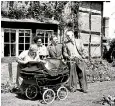  ??  ?? Archives: Greene and Painting as Phil and Jill Archer, top, and after the birth of their twins, Shula and Kenton in 1958