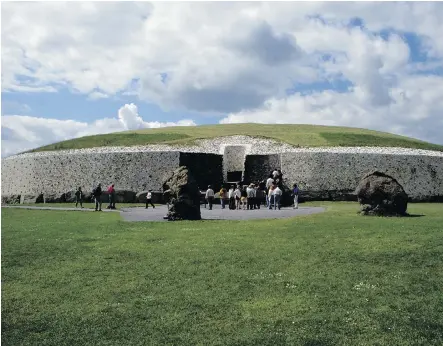  ?? PHOTOS: PAT O’CONNOR ?? The square window above the doorway to Newgrange, the most famous of Ireland’s passage tombs from 3200 BC, is perfectly placed to illuminate its sacred inner chamber on the winter solstice.