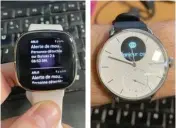  ??  ?? ▲ Les SMS et autres messages peuvent s’afficher sous forme de liste. (Fitbit) ▲ Withings fait défiler cinq fois les alertes à l’écran avant de les faire disparaîtr­e.